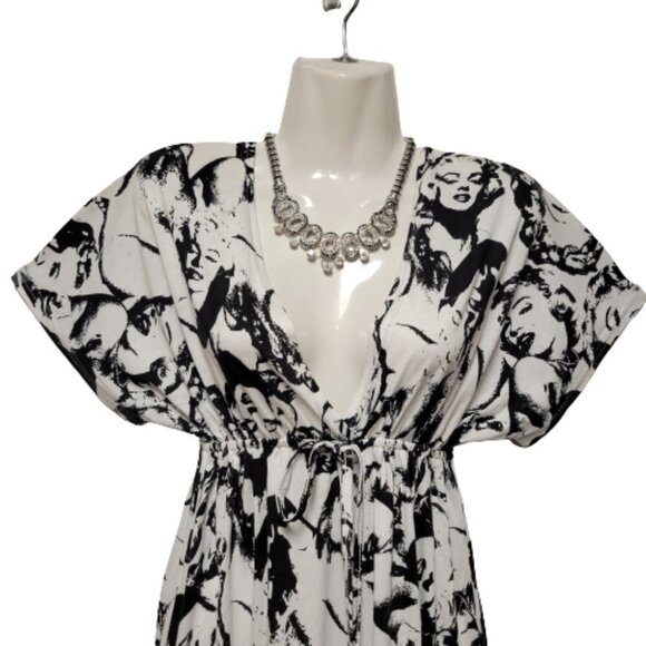 Marilyn Monroe Print Black White V Neck Short Sleeve Long Maxi Dress  Size S/M - Picture 4 of 14